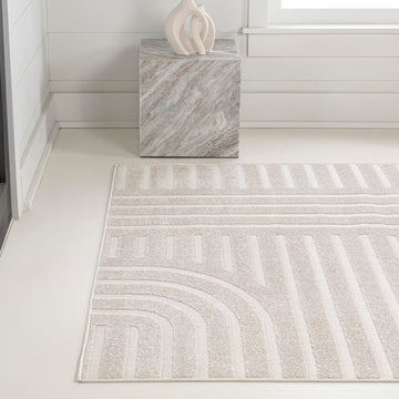 Anders High-Low MidCentury Modern Arch Stripe Two-Tone Indoor/Outdoor Area Rug